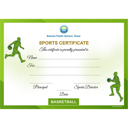 School Sports Award Certificate Basketball A4 Size | Use on Laser Printer